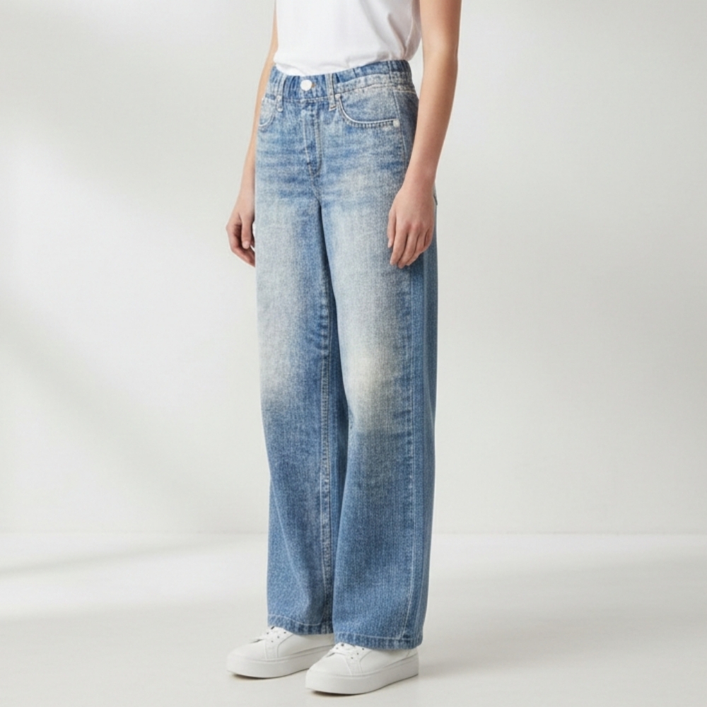 Mila Rosabella Sweatpants XS Wide Leg Faux Jeans Denim Print Pants Pockets